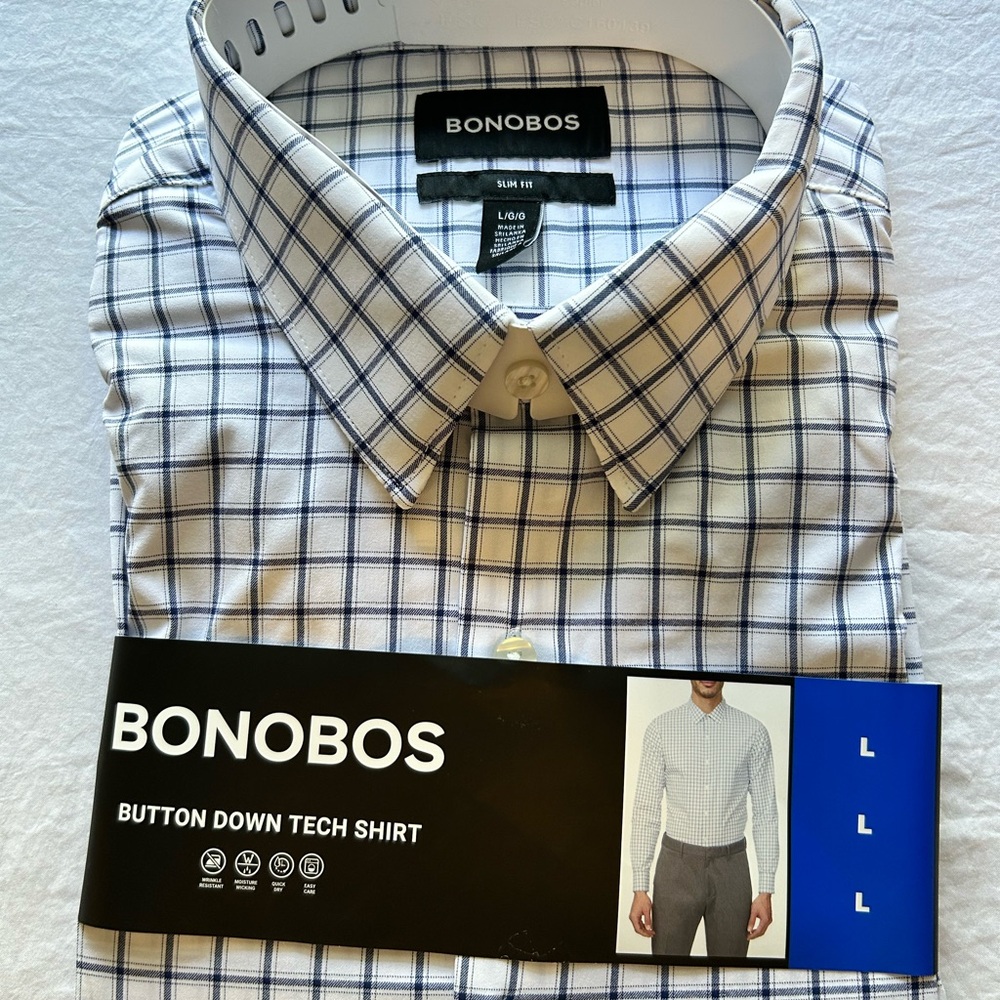 Bonobos Button-Down Tech Shirt - White with Navy Check
